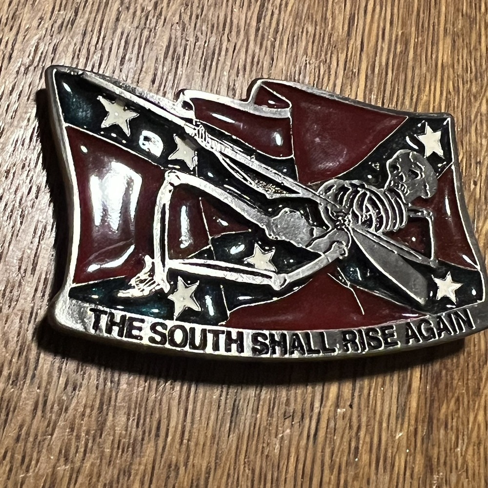 *Missing Pin* VTG Skeleton South Shall Rise Again Belt Buckle Red Blue B29